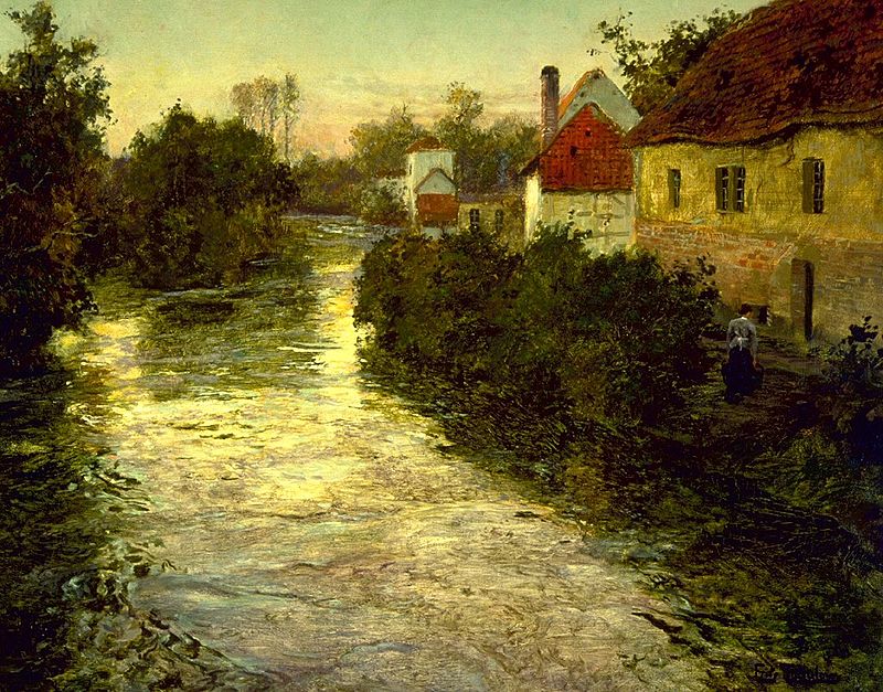 Frits thaulow village on the bank of a stream walters 37175